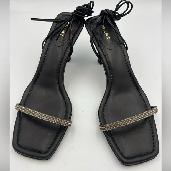 FRAME Le Ozzie Ankle Tie Sandal Black Leather Women’s SZ EU38.5  MSRP $468 - Picture 11 of 15